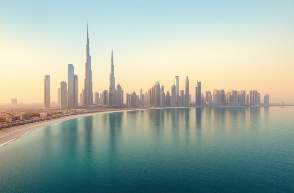 Beautiful Dubai skyline with coastline